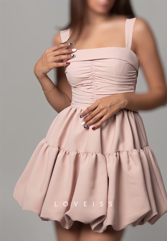 Square Straps Pleated A-Line Party Homecoming Dress