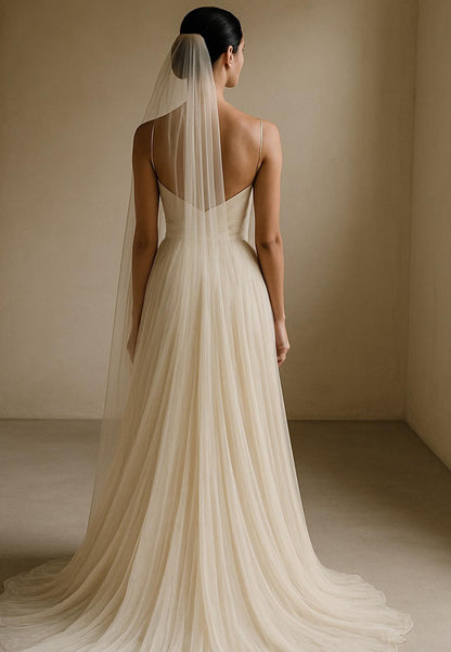 Square Straps Pleated A-Line Beach Wedding Dress