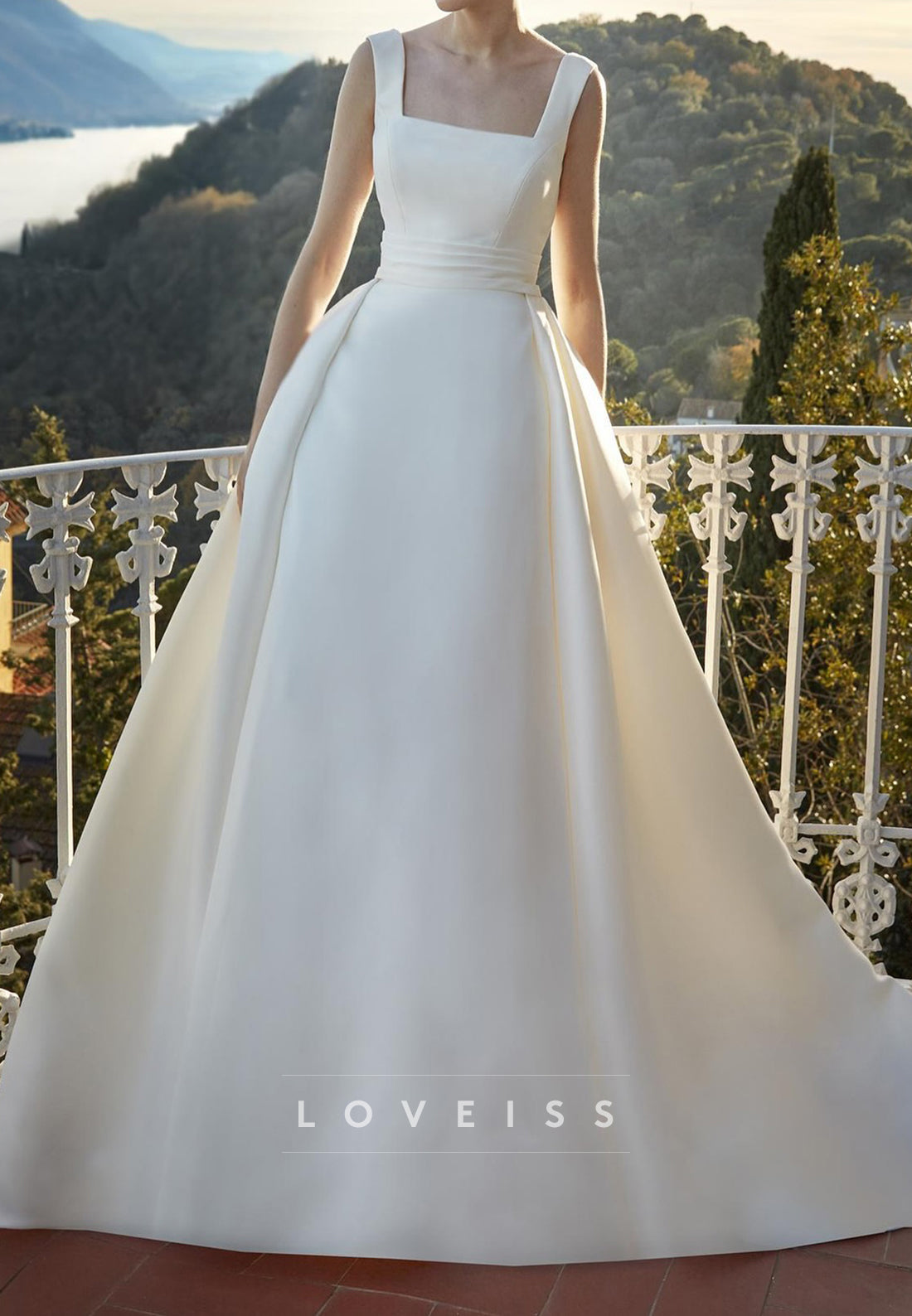 Square Straps Satin A-Line Simple Wedding Dress