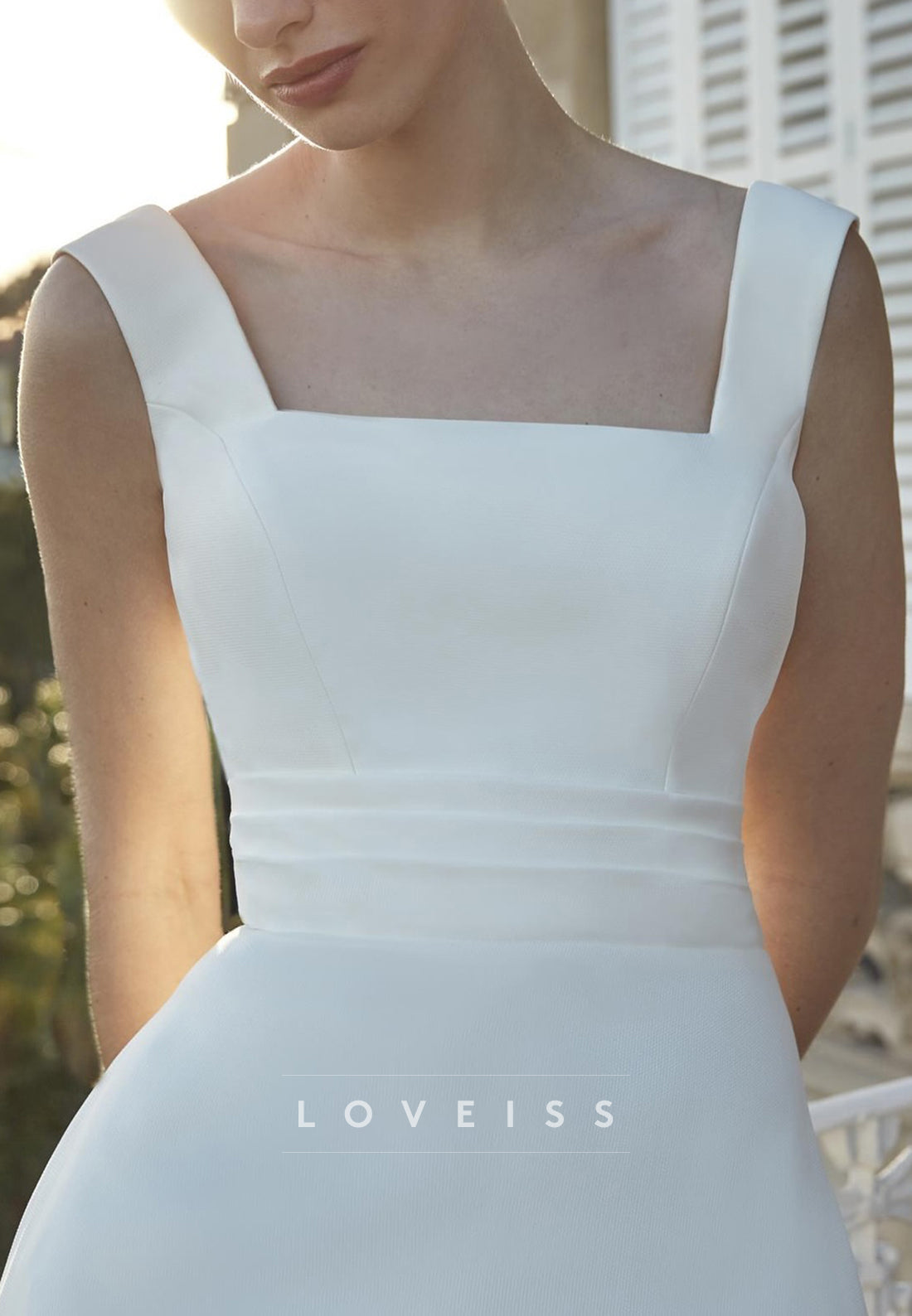 Square Straps Satin A-Line Simple Wedding Dress