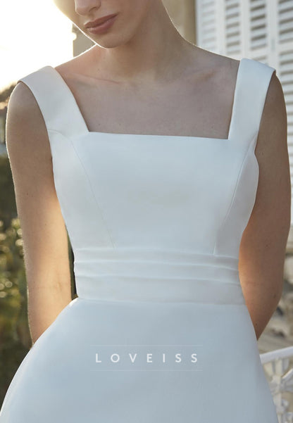 Square Straps Satin A-Line Simple Wedding Dress