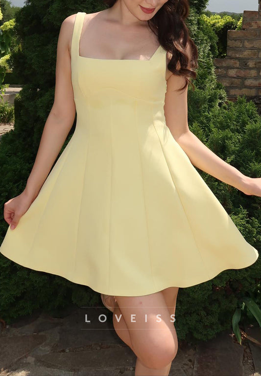 Square Straps Sleek A-Line Short Party Homecoming Dress