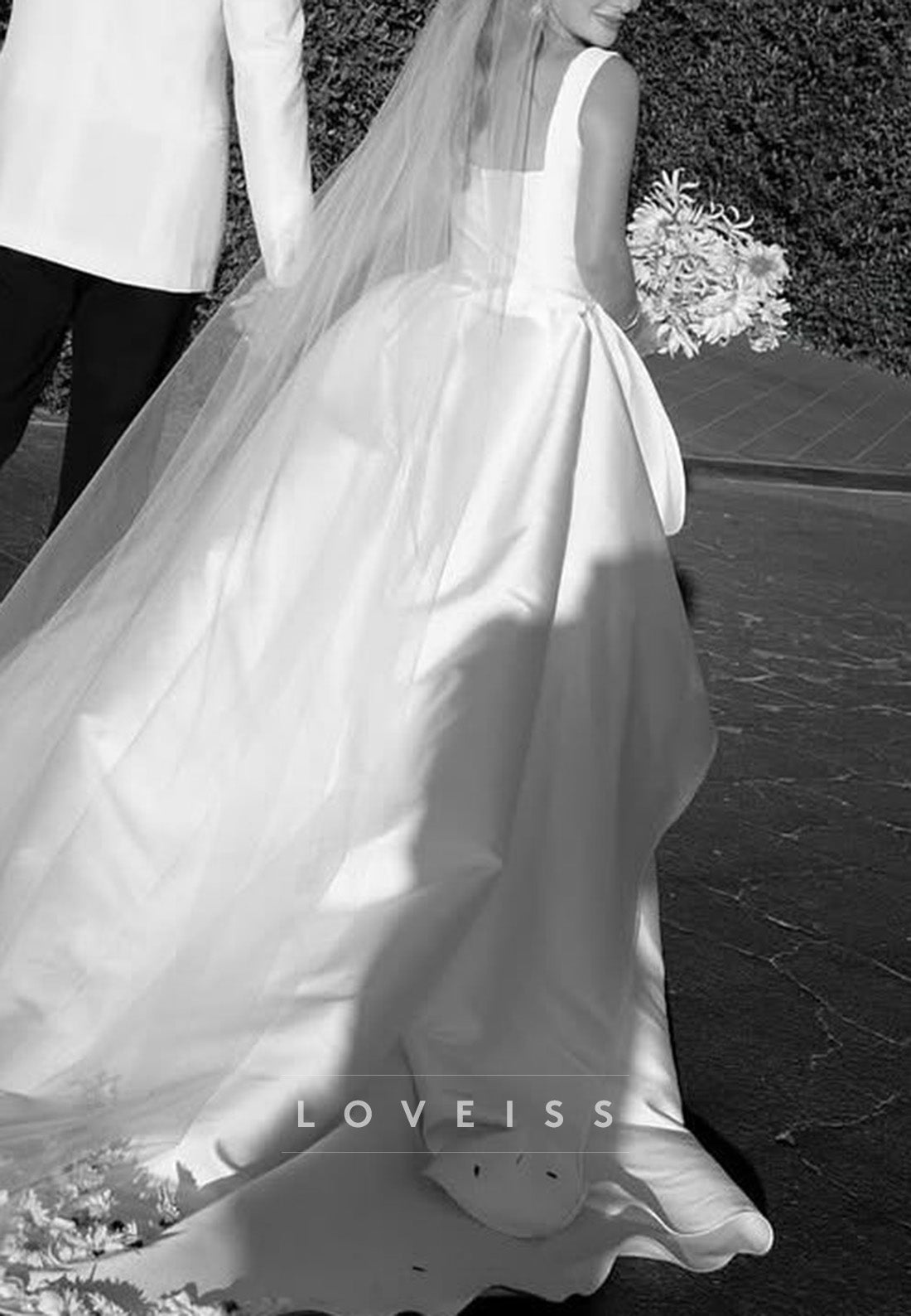 Square Straps Sleek Detachable Train Sheath Wedding Dress