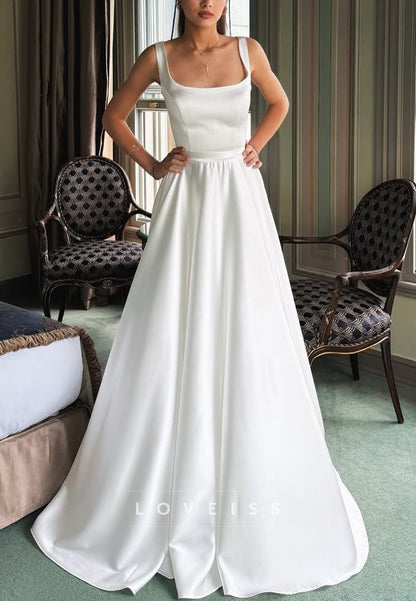 Square Straps Sleek Pleated A-Line Simple Prom Dress