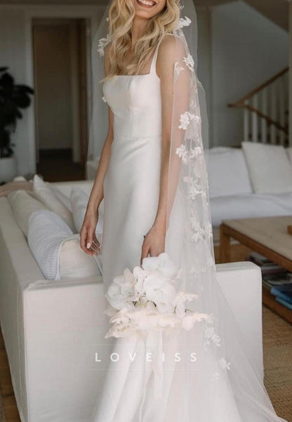 Square Straps Sleek Satin Mermaid Simple Wedding Dress