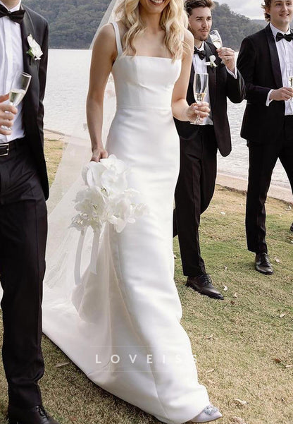 Square Straps Sleek Satin Mermaid Simple Wedding Dress
