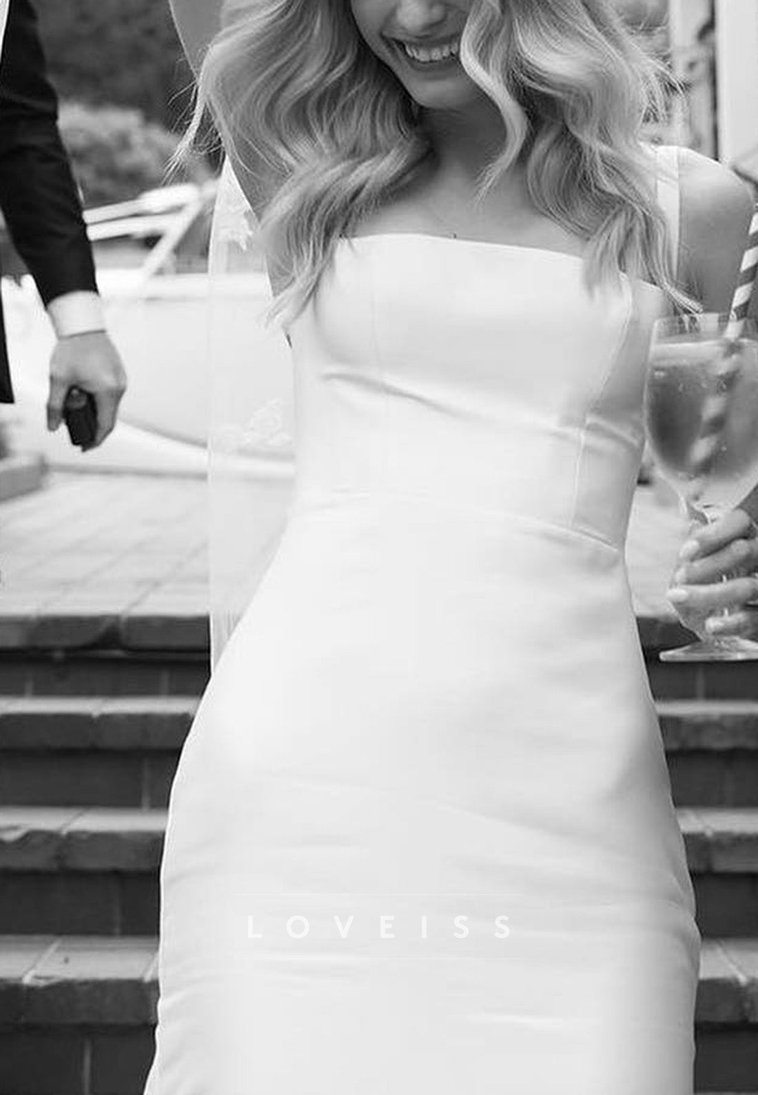 Square Straps Sleek Satin Mermaid Simple Wedding Dress