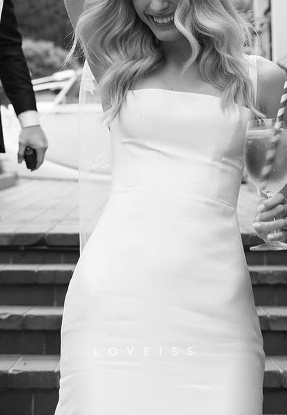Square Straps Sleek Satin Mermaid Simple Wedding Dress