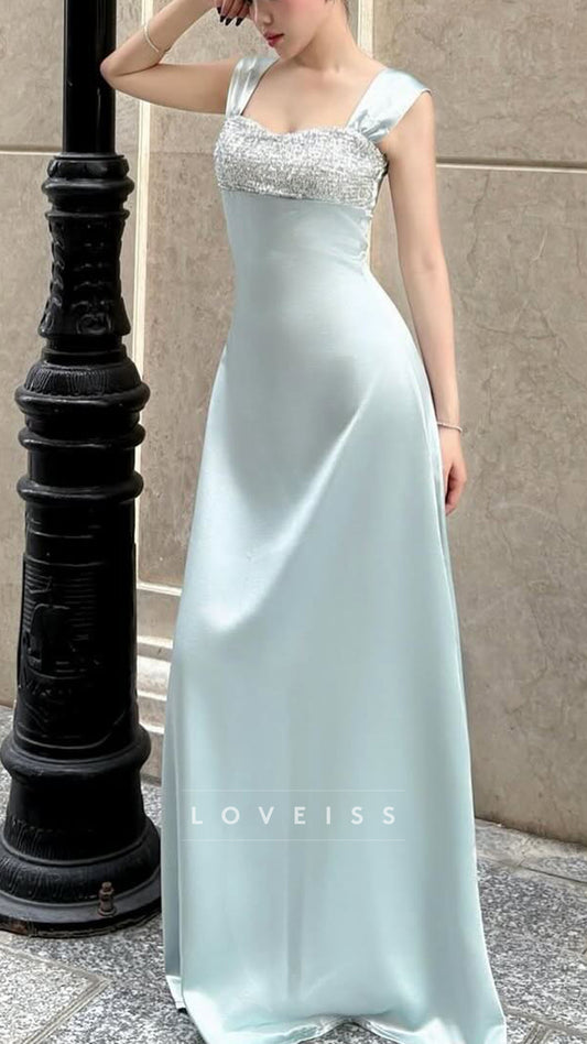 Square Straps Sleek Satin Sheath Simple Prom Dress