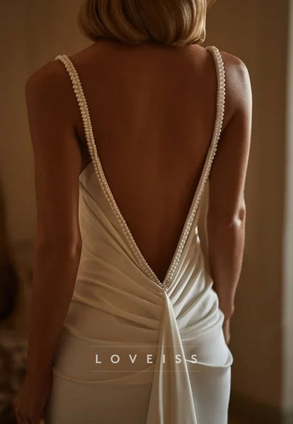 Square Straps Sleek Sheath Beach Backless Wedding Dress