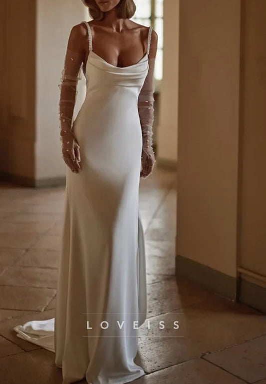Square Straps Sleek Sheath Beach Backless Wedding Dress