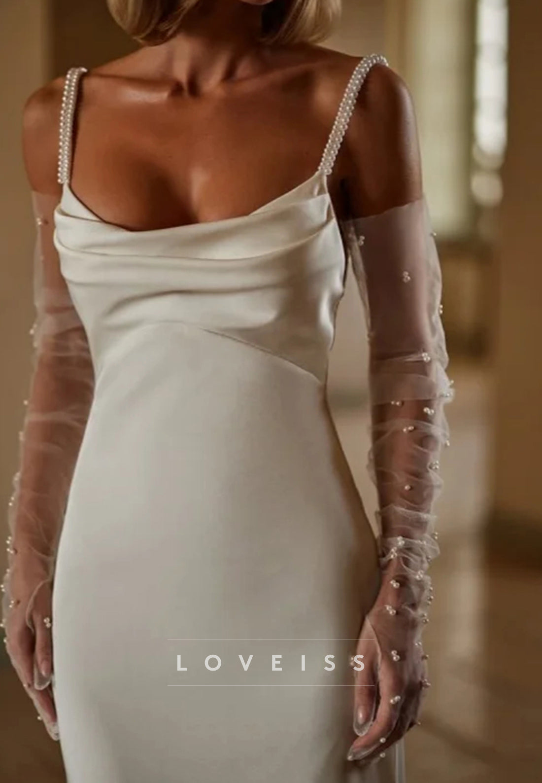 Square Straps Sleek Sheath Beach Backless Wedding Dress