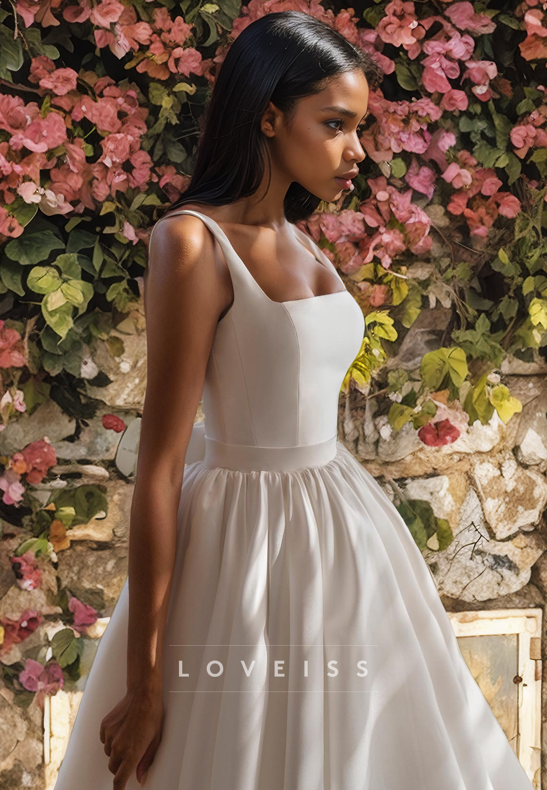 Square Straps Sleeveless Pleated A-Line Weding Dress