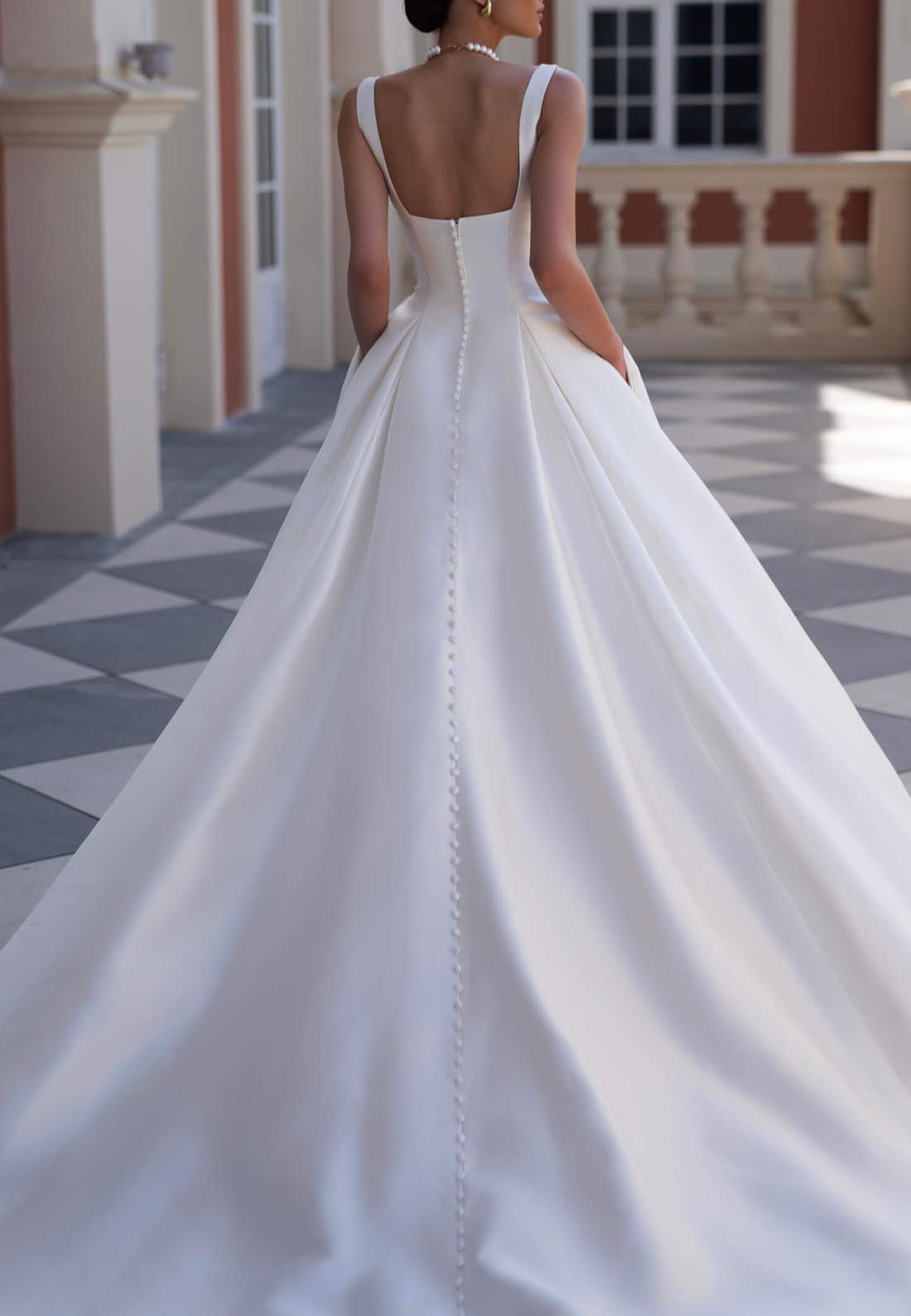 Square Straps Sleeveless Pleated Simple A-Line Wedding Dress