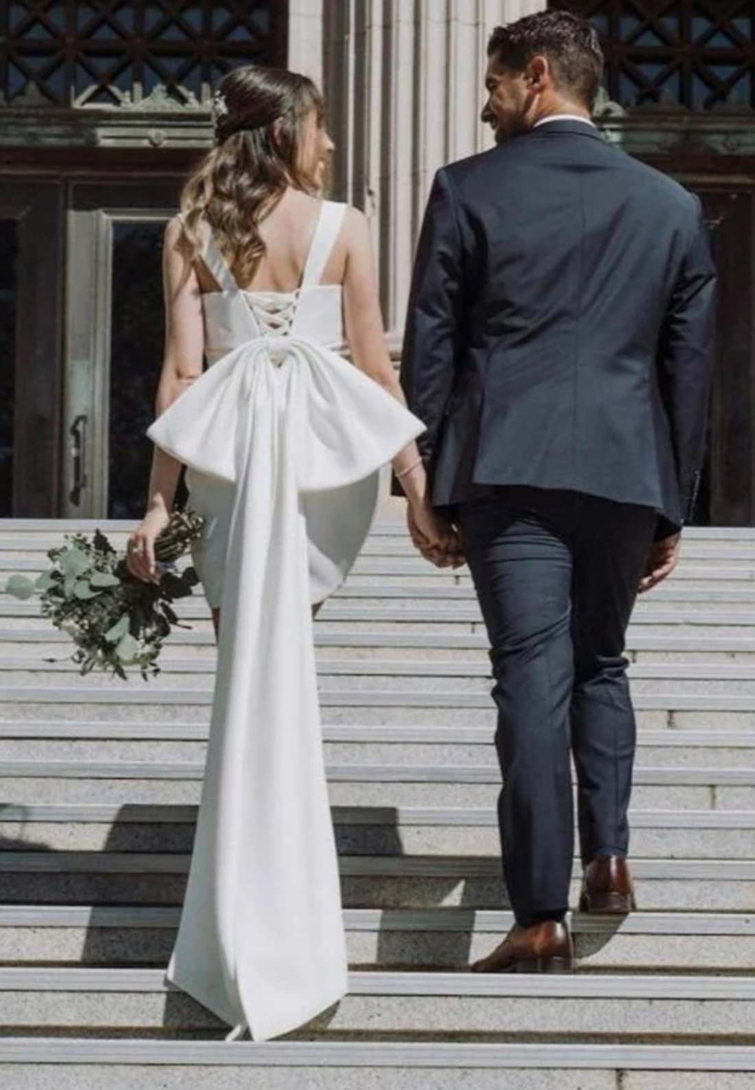Square Straps Sleeveless Sleek Sheath Short Beach Wedding Dress