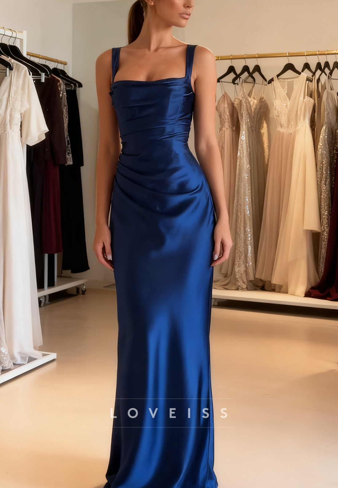 Square Straps Sleeveless Sleek Sheath Simple Prom Dress