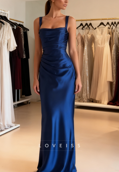 Square Straps Sleeveless Sleek Sheath Simple Prom Dress
