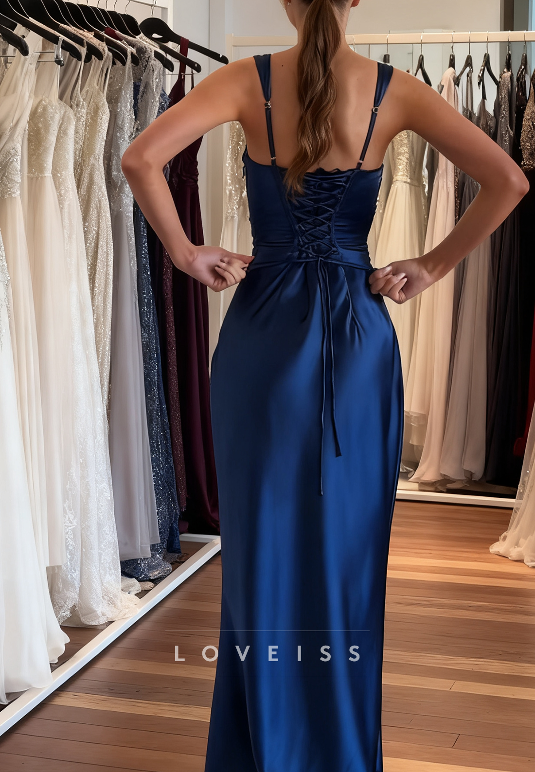 Square Straps Sleeveless Sleek Sheath Simple Prom Dress