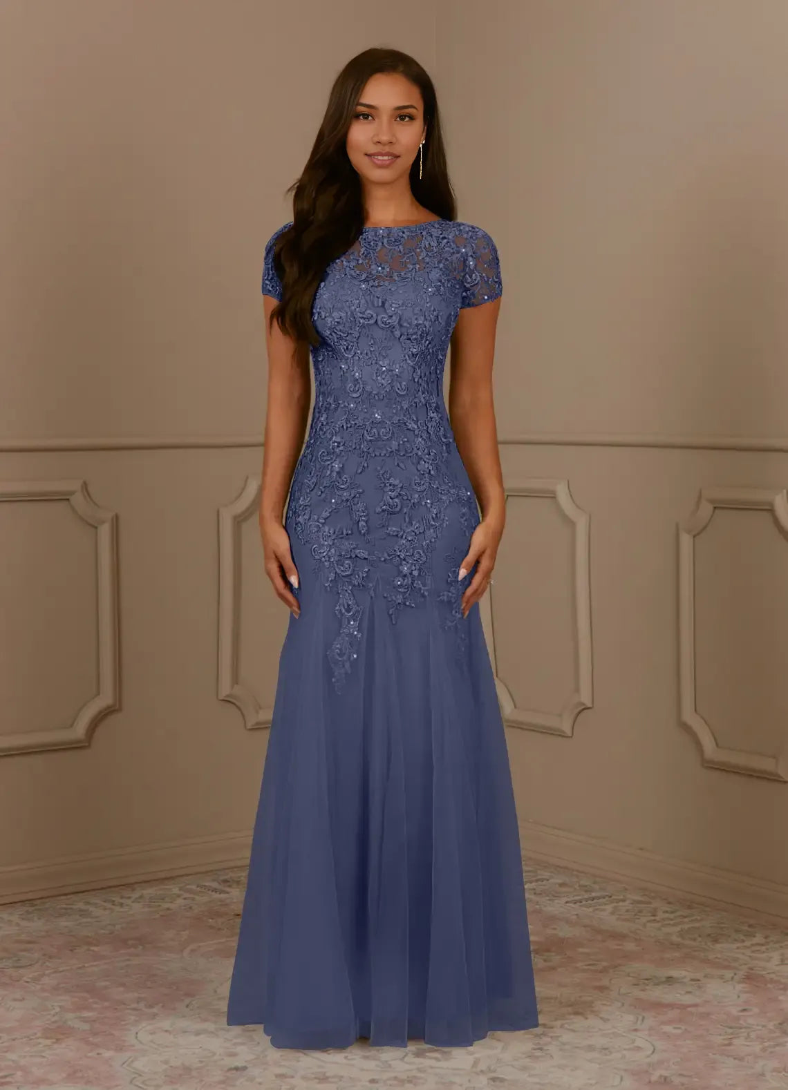 Dress Mermaid Scoop Sequins Vintage Lace Tulle Mother of the Groom Dresses Elegant Cap Sleeves Beaded Evening Dress