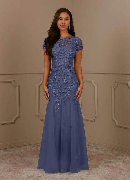 Dress Mermaid Scoop Sequins Vintage Lace Tulle Mother of the Groom Dresses Elegant Cap Sleeves Beaded Evening Dress