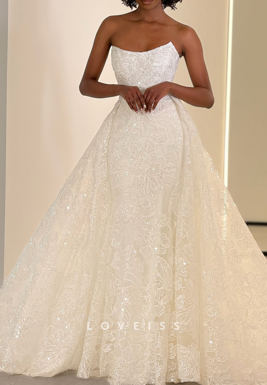 Straight Across Appliques Mermaid Sparkly Wedding Dress