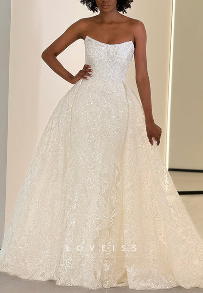 Straight Across Appliques Mermaid Sparkly Wedding Dress