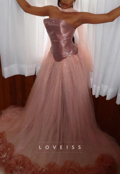 Straight Across 3D Floral Corset Tulle A-Line Prom Dress