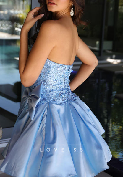 Straight Across Appliques Bowknot A-Line Short Homecoming Dress