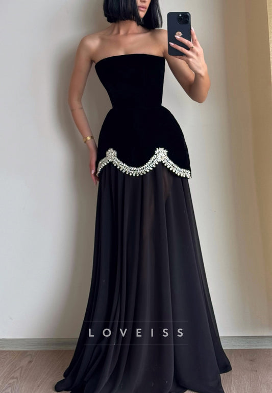 Straight Across Beaded Chiffon Corset A-Line Prom Dress