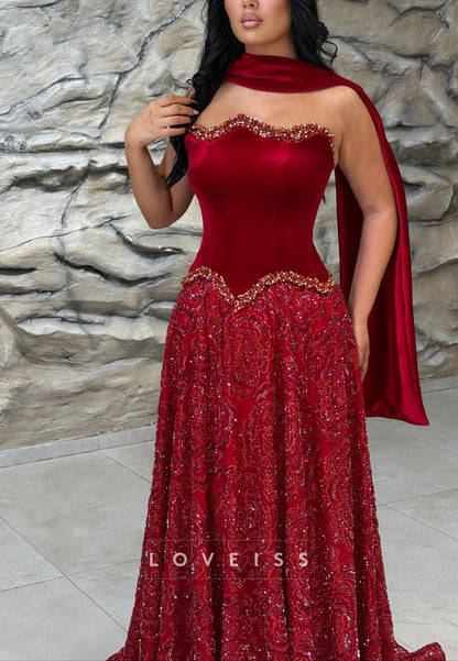 Straight Across Beaded Embroidery A-Line Prom Dress