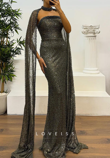 Straight Across Beaded Embroidery Mermaid Evening Dress