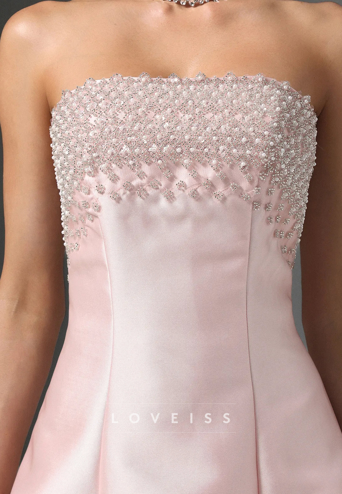 Straight Across Beaded Miakdo Satin A-Line Evening Dress