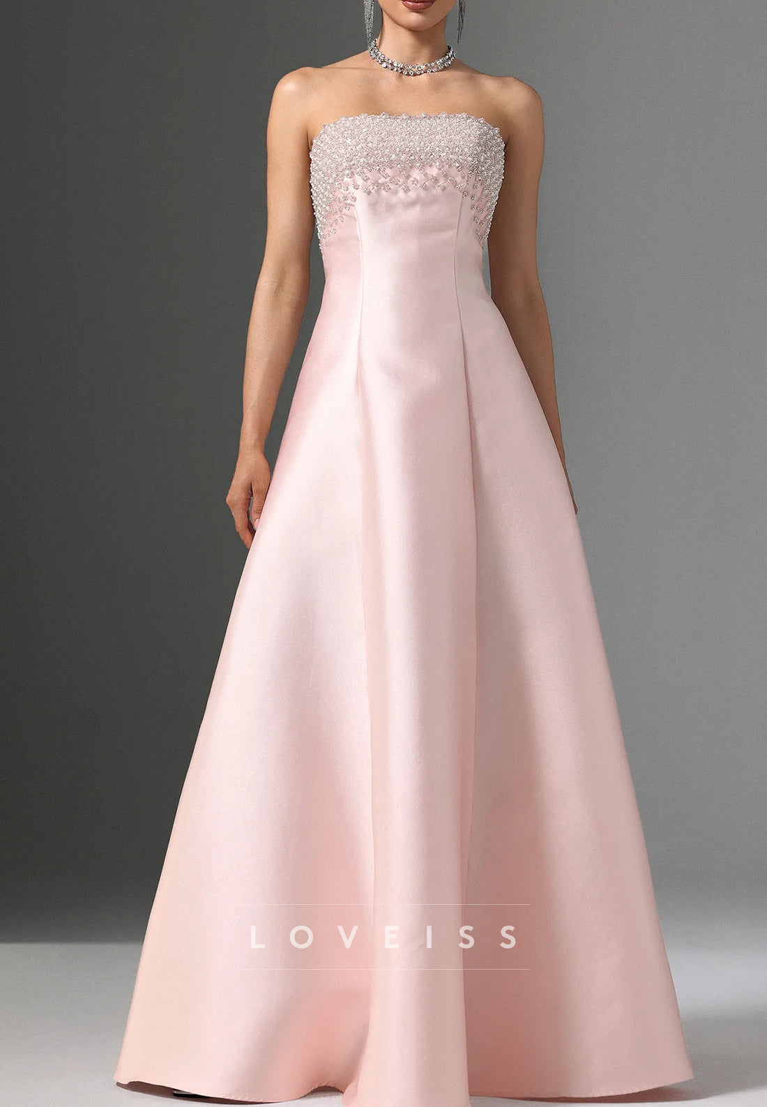Straight Across Beaded Miakdo Satin A-Line Evening Dress