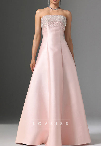 Straight Across Beaded Miakdo Satin A-Line Evening Dress