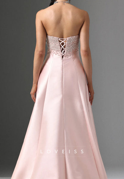 Straight Across Beaded Miakdo Satin A-Line Evening Dress