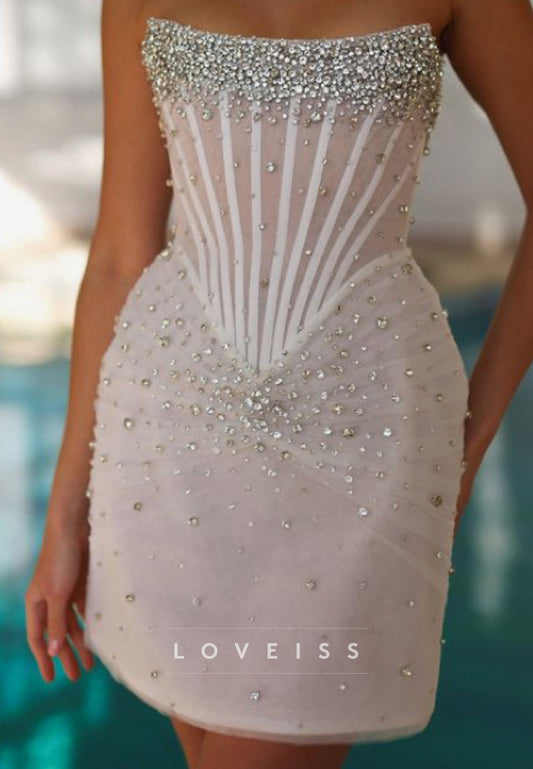 Straight Across Beaded Sheath Party Homecoming Dress