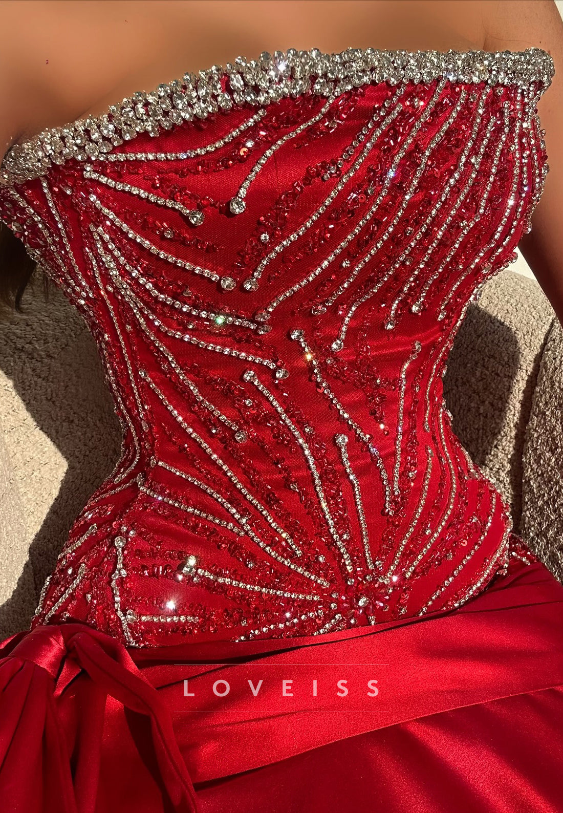 Straight Across Bow Satin Sleeveless A-Line Prom Dress