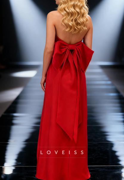 Straight Across Bow Sleek Sheath Prom Dress