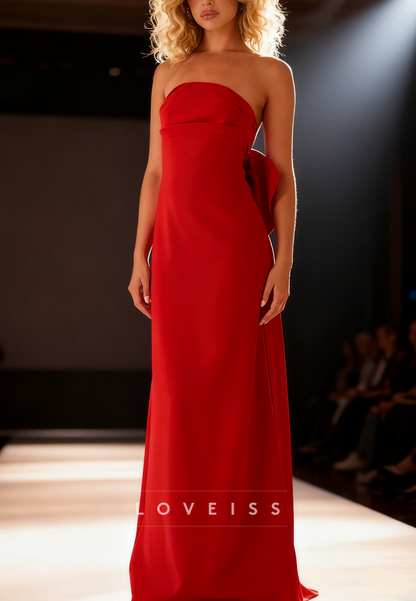 Straight Across Bow Sleek Sheath Prom Dress
