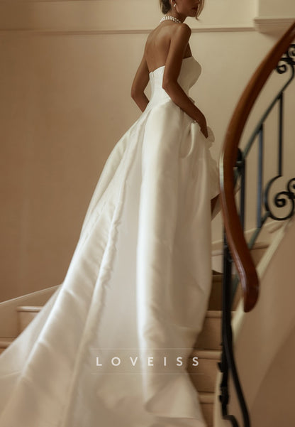 Straight Across Corset Sleeveless Satin A-Line Classic Wedding Dress