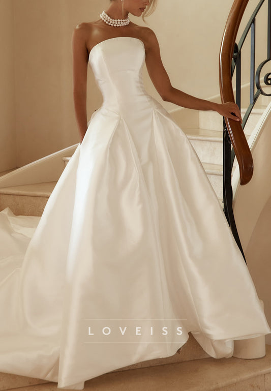 Straight Across Corset Sleeveless Satin A-Line Classic Wedding Dress