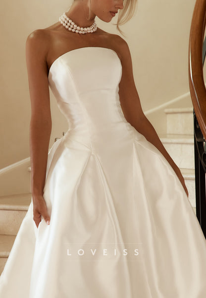 Straight Across Corset Sleeveless Satin A-Line Classic Wedding Dress
