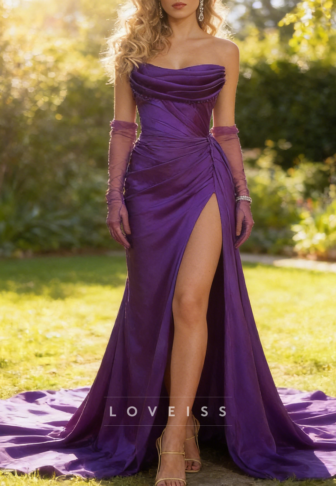 Straight Across Eveening Dress Side Slit Sheath Prom Dress