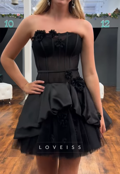 Straight Across Floral A-Line Party Homecoming Dress