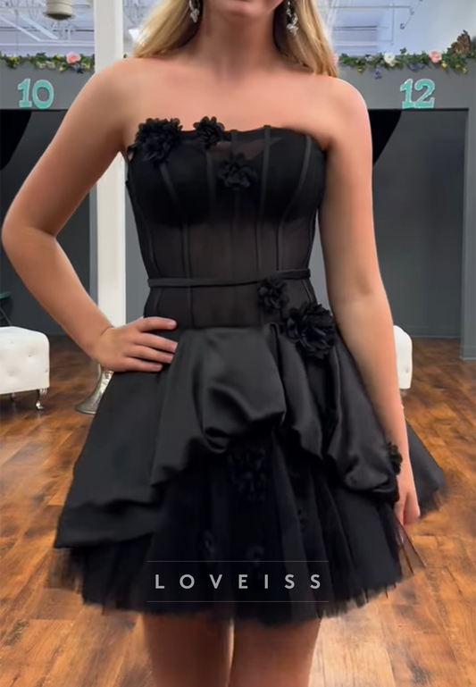 Straight Across Floral A-Line Party Homecoming Dress
