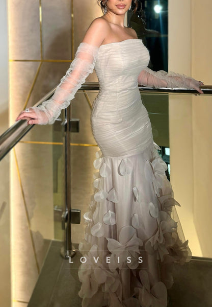 Straight Across Floral Embellished A-Line Evening Dress