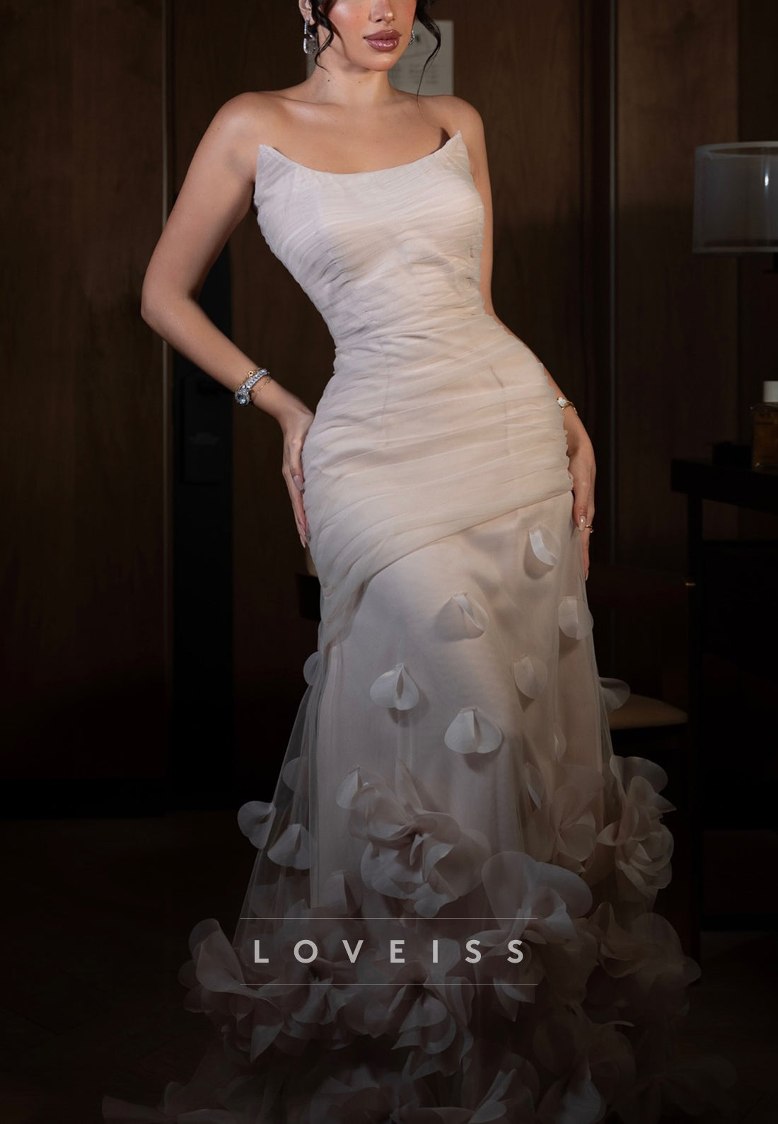 Straight Across Floral Embellished A-Line Evening Dress