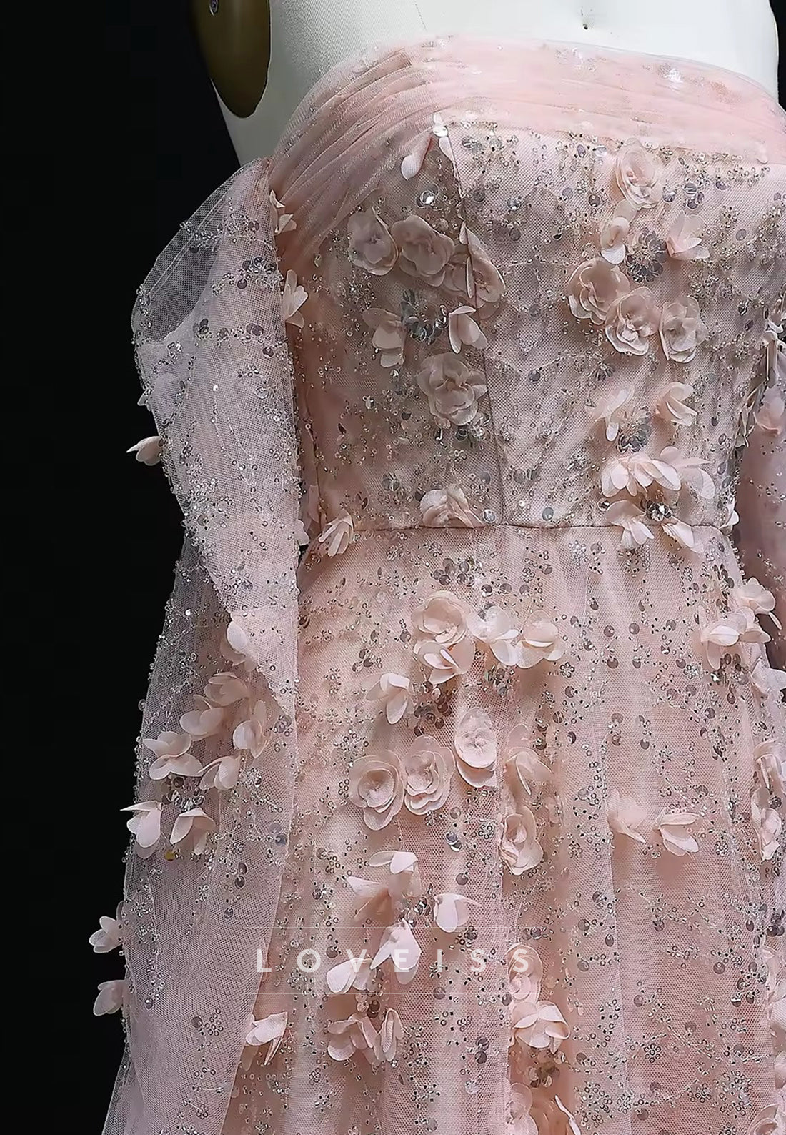 Straight Across Floral Embellished A-Line Prom Dress