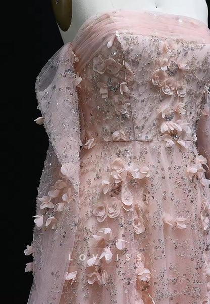 Straight Across Floral Embellished A-Line Prom Dress