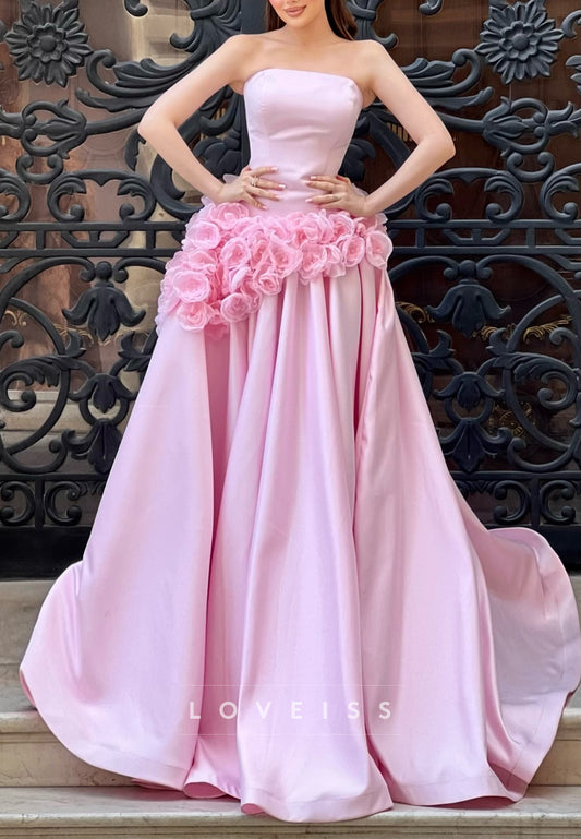 Straight Across Floral Embellished A-Line Prom Dress